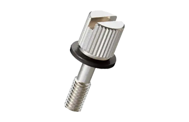 黄銅 ローレットツマミ(スリ割 段付 胴細・黒ナイロンワッシャー組込) NB-F-NB/頭径φ6x12H (Eタイプ)(ニッケルメッキ)